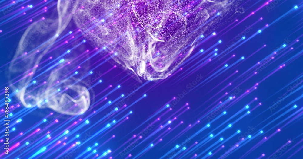 Poster image of dynamic wave pattern and lines flying against blue background