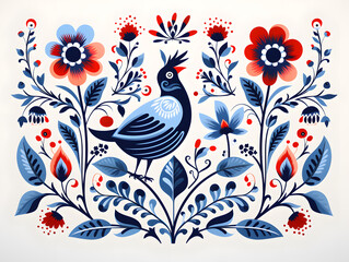 Scandinavian folk art elements isolated on white background