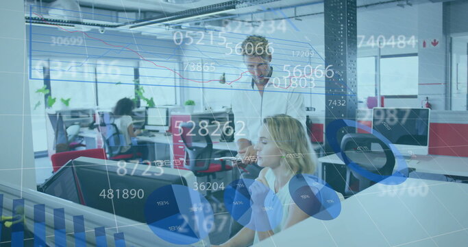 Image of data processing over diverse business people in office