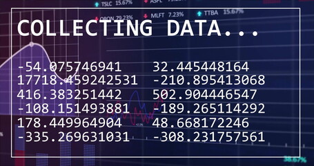 Image of financial data processing over grid on dark background