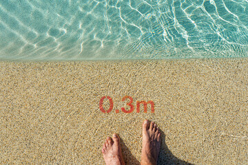 two feet at the pool entrance with a depth indication of 0.3 meters.