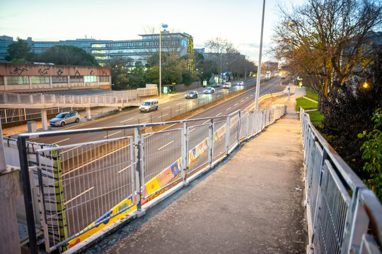 Pedestrian bridge over the road that separates Olivais de Chelas on Avenida Marechal Gomes da Costa in Lisbon-Portugal.