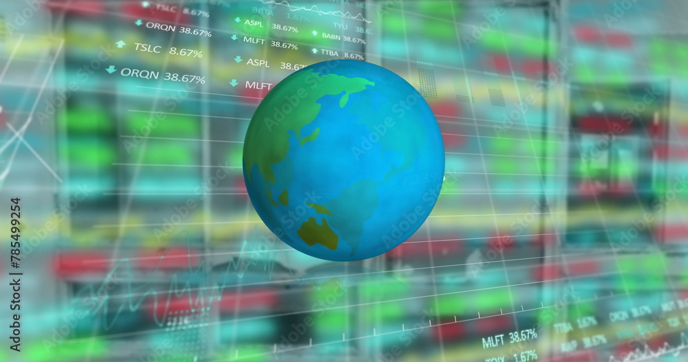 Poster image of globe and financial data processing
