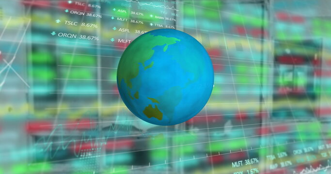 Image of globe and financial data processing