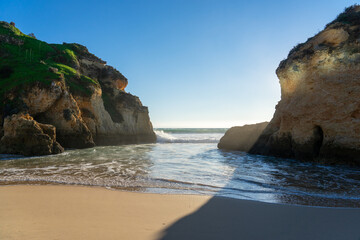 3 Irmãos beach with white sand and salty sea in the town of Alvor in the Algarve region