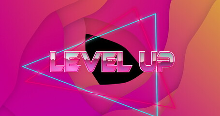 Image of level up text with shapes over black backround
