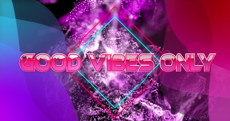 Image of good vibes only text with shapes over black backround