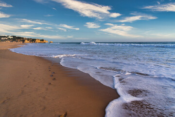 3 Irmãos beach with white sand and salty sea in the town of Alvor in the Algarve region