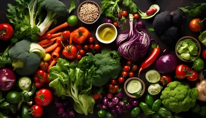 Poster Crucifers vegetables assortment as cabbage, broccoli, cabbage, turnip, kale, romanesco, radish, arugula © Mohsin