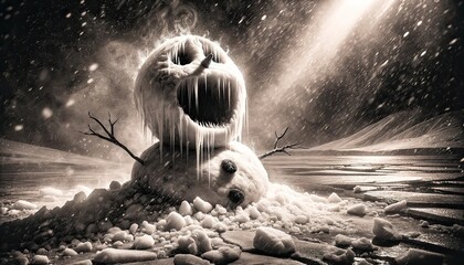 Surreal Snowy Landscape with Screaming Skull