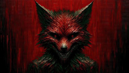 Stylized Red and Green Wolf Illustration