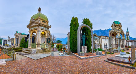 Panorama of monumental cemetery of Sant'Abbondio in Collina d'Oro, Switzerland
