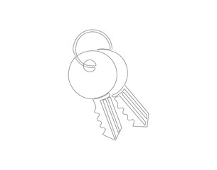 Continuous line drawing of key. One line of key. Key continuous line art. Editable outline