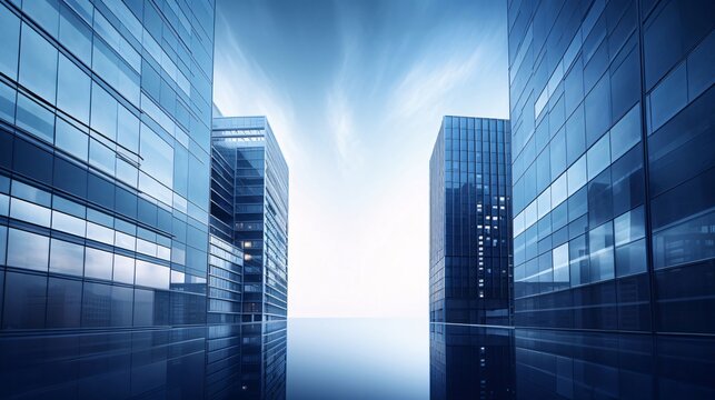 modern office building with skyscrapers and blue sky background, business concept