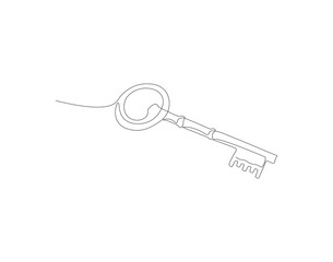 Continuous line drawing of key. One line of key. Key continuous line art. Editable outline