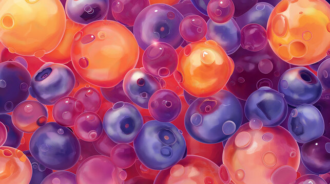 Vibrant background of blueberries, cranberries, sea buckthorn, macro, vector art, close-up