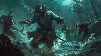 Undead pirate zombies coming after an adventure 