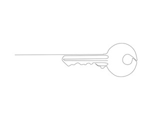 Continuous line drawing of key. One line of key. Key continuous line art. Editable outline