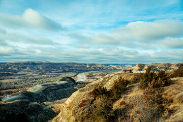 Landscape of the Riverbend Outlook at Theodore Roosevelt National Park North Unit in Spring