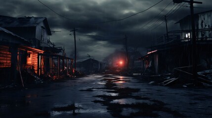 Abandoned city at night. 3d rendering. Computer digital drawing.