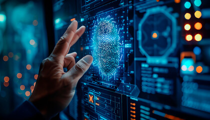 Investigate virtual forensics to decode digital surface clues through computerized fingerprint analysis - obrazy, fototapety, plakaty