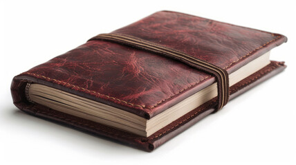 Obraz premium Closed leather-bound journal on white background