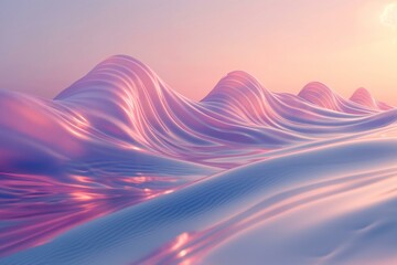 Surreal Pink and Blue Digital Seascape Illustration with Tranquil Waves - obrazy, fototapety, plakaty