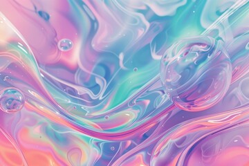 Colorful Abstract Digital Art with Swirling Shapes and Glassy Spheres