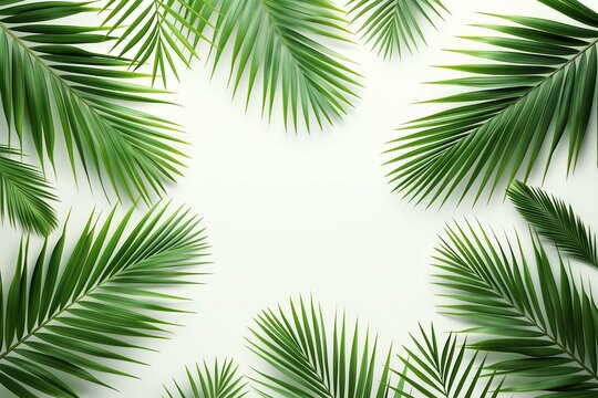 Minimalist Composition of Palm Tree Leaves Arranged on White Background