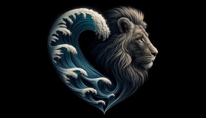 Lion and Ocean Wave Fusion Illustration