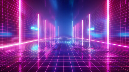 Fototapeta premium Design a modern digital technology background for presentation with digital grids and glowing neon accents, connecting network, data and information transfer, blockchain technology