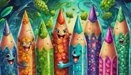 Fototapeta premium oil painting style CARTOON CHARACTER color pencils isolated on color background