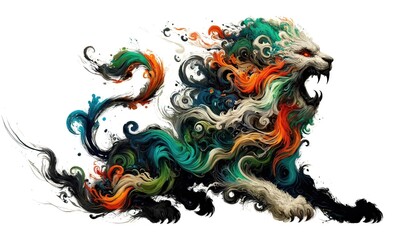 Dynamic Abstract Painted Lion in Motion