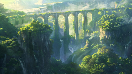 Video of a bright fantastic landscape with an aqueduct