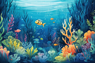 Fototapeta na wymiar A cute illustration of the underwater world 