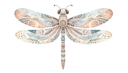 Fototapeta premium dragonfly BOHO pattern insect watercolor clipart