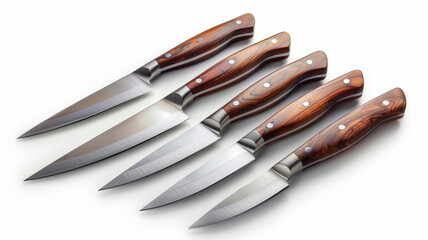 Obraz premium Set of kitchen knives with wooden handles.