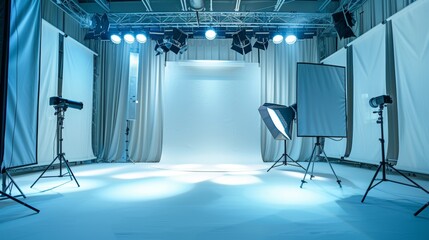 A white backstage and empty photo studio interior - obrazy, fototapety, plakaty