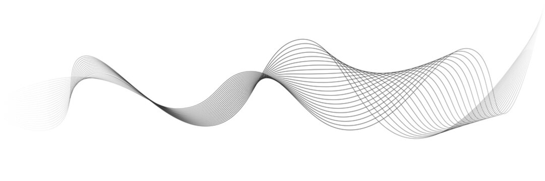 Flowing dots particles wave pattern 3D curve halftone black gradient curve shape isolated on white background. Vector in concept of technology, science, music, modern.