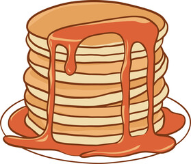 a tall stack of fluffy pancakes with syrup illustration