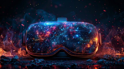 An abstract mash-up of lines and points representing virtual reality on white background, including stars and the universe. Modern illustration of technology.