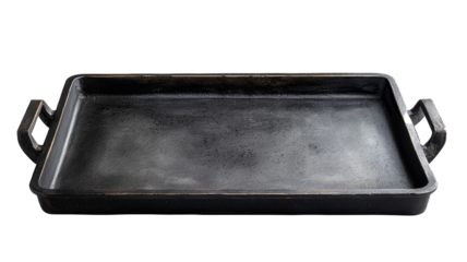 A clean, empty metal baking sheet on white background.