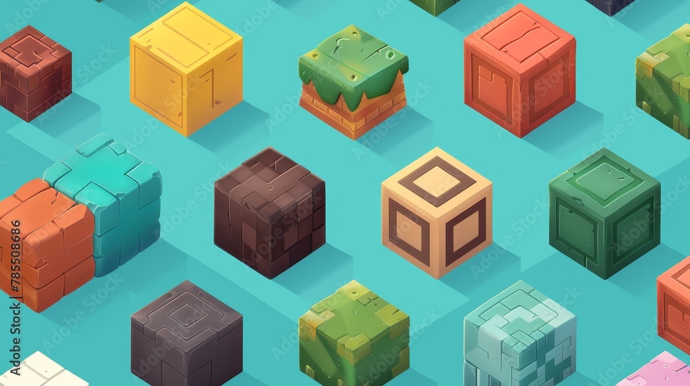 Poster game texture cubes in isometric form