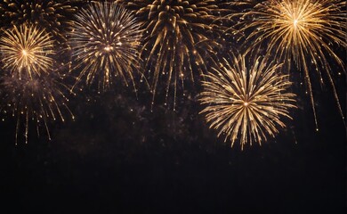 background of abstract black and gold glitter lights with fireworks. defocused