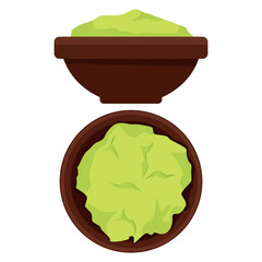 Appetizing green Mexican guacamole sauce in a deep plate