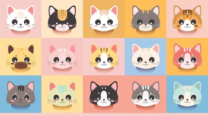 Obraz na płótnie Canvas A 3x5 grid of various cartoon cat heads