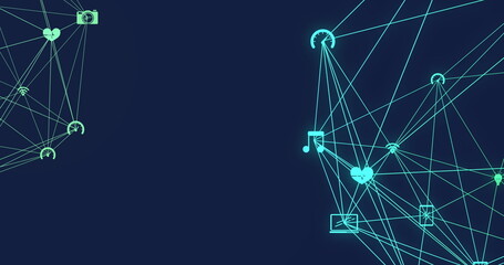Image of network of connections with icons on blue background