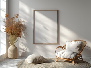 Modern mockup poster, clean design frame, sun rays.