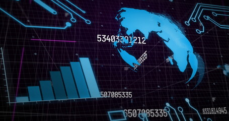 Image of financial data processing over dark background