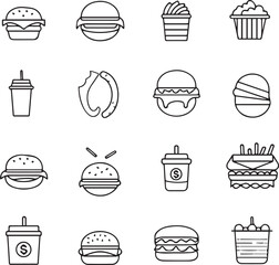 fast food icons set
